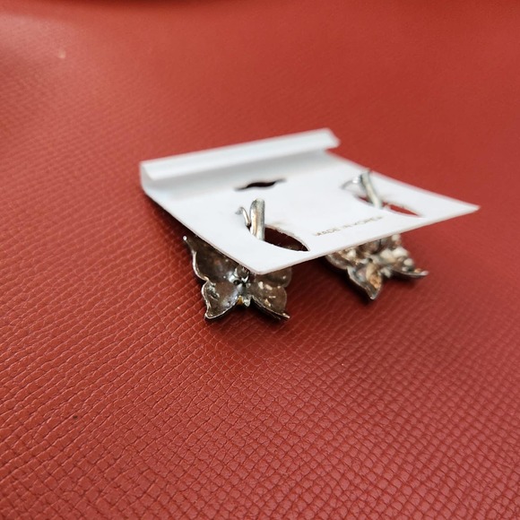 Butterfly Earrings Silver Tone Non-Magnetic Metal Pink & Orange Wings - Picture 4 of 6